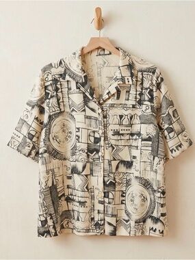 Men's Short-Sleeve Abstract Print Shirt, size L/XL, artsy fun print